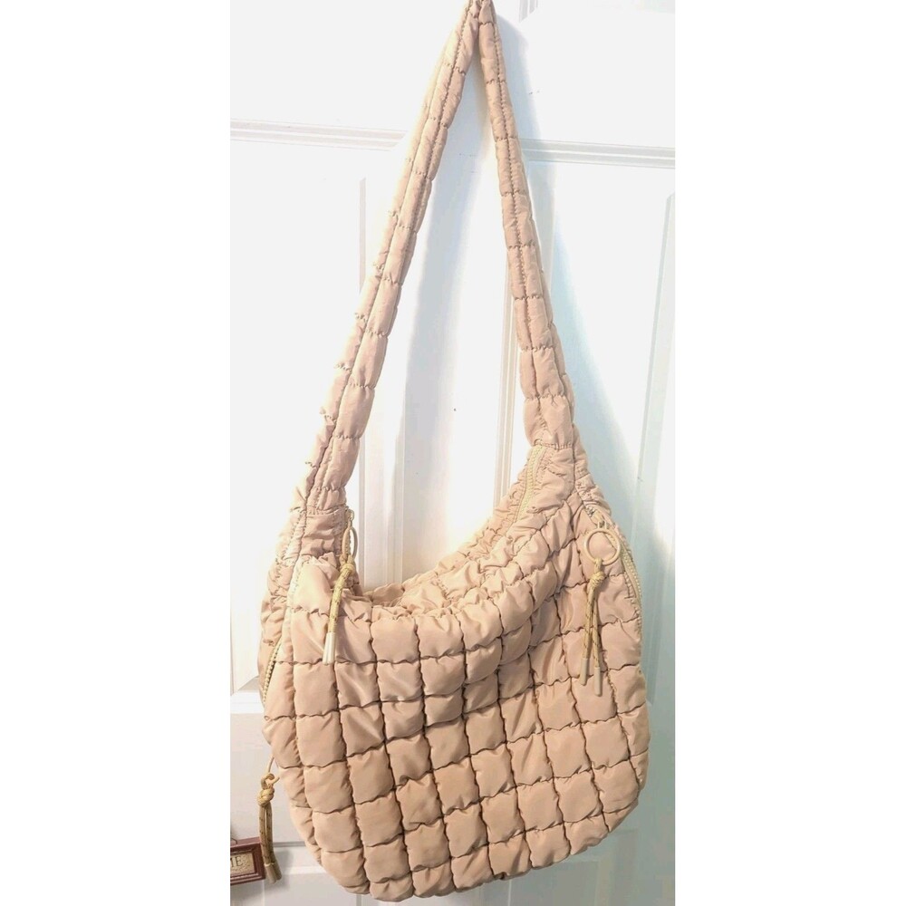 Urban Expressions Urban Fit Beige Puffy Quilted Shoulder/Crossbody Organizer Bag